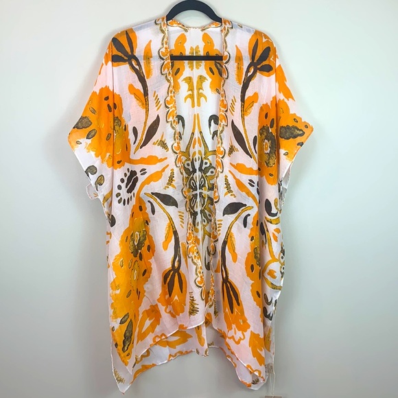 Tangerine Bohemian Design And Floral Print Kimono Duster - Picture 5 of 8